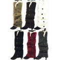 Long Knitted Boot Topper Leg Warmers Lace Trim